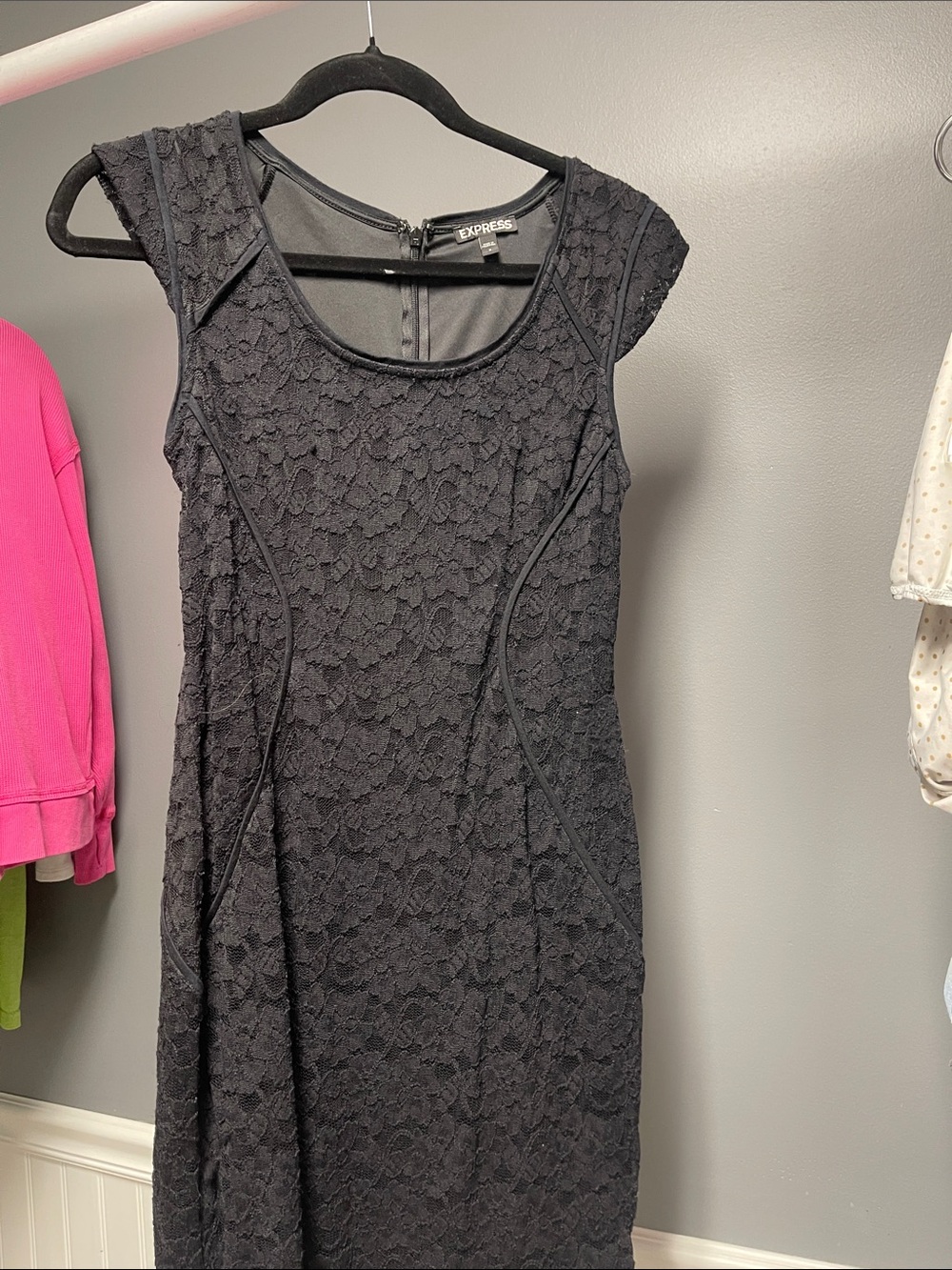 Express Black Lace Cap-Sleeve Midi Dress